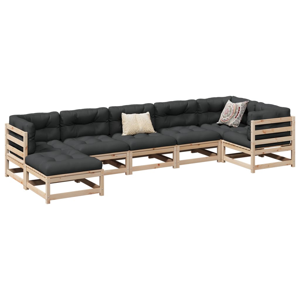 vidaXL 7 pcs conjunto de sofás para jardim madeira de pinho maciça