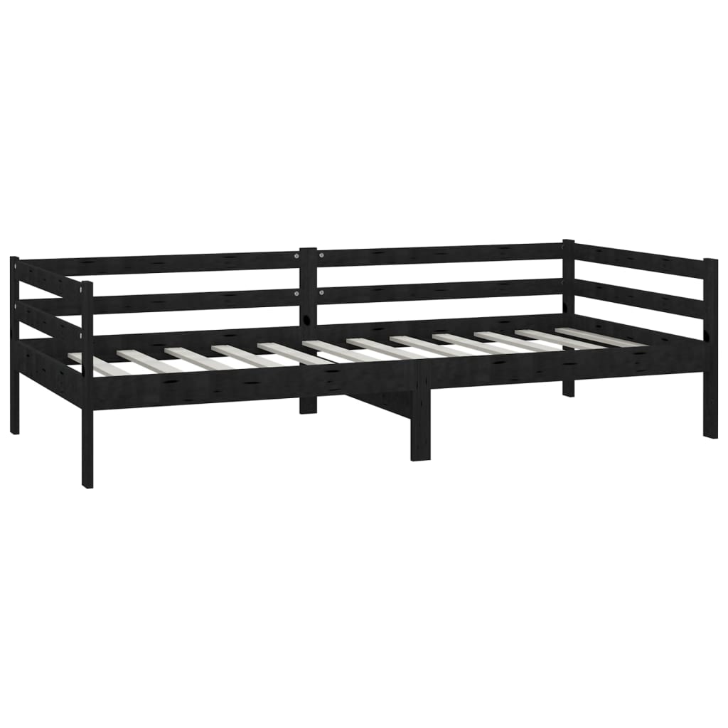 vidaXL Sofá-cama com colchão 90x200 cm pinho maciço preto