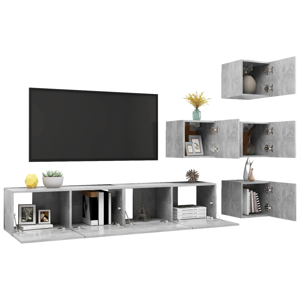 vidaXL 6 pcs conjunto de móveis de TV contraplacado cinzento cimento