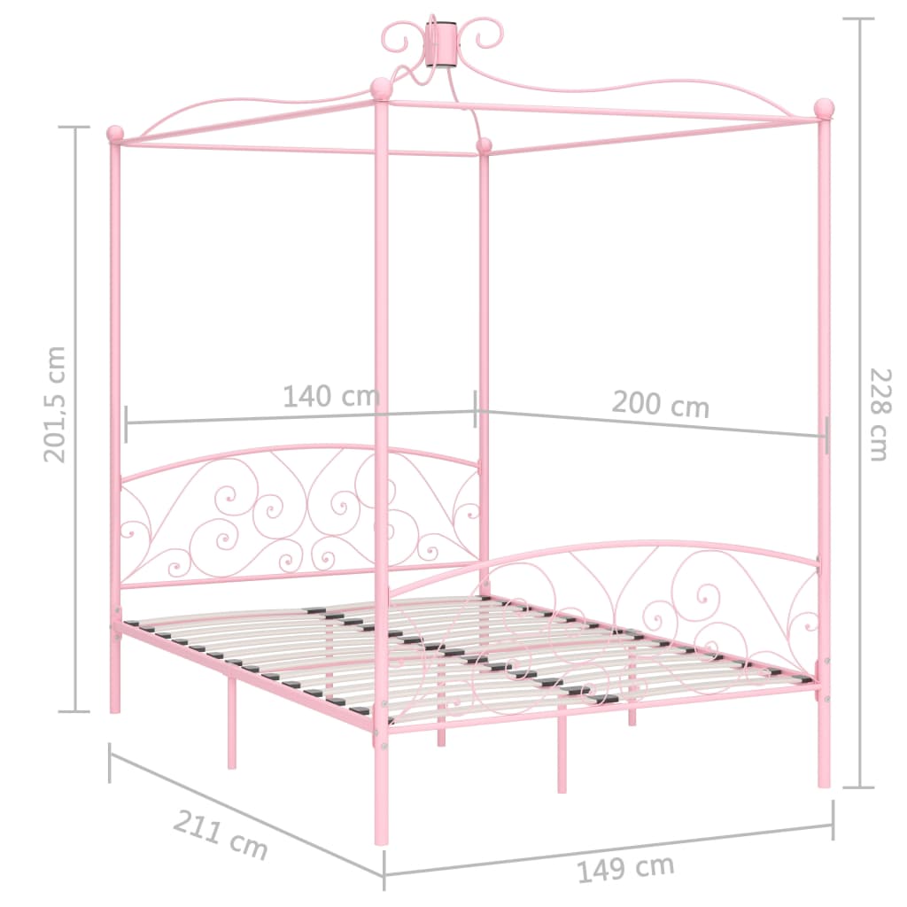 vidaXL Estrutura de cama com dossel 140x200 cm metal cor-de-rosa