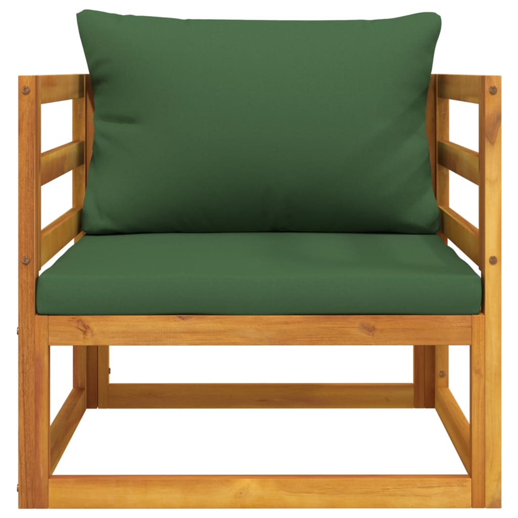 vidaXL Cadeira de jardim acácia maciça c/ almofadões verdes