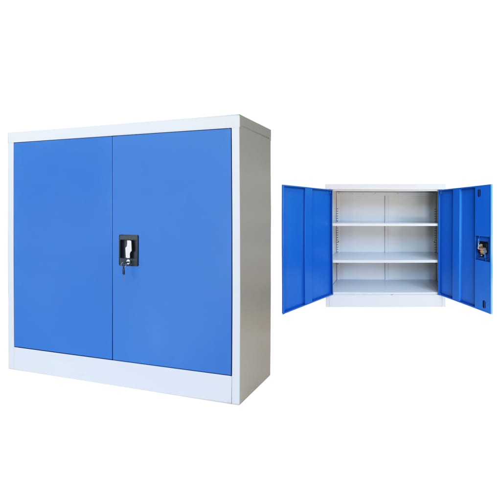 vidaXL Armário de escritório 90x40x90 cm metal cinzento e azul