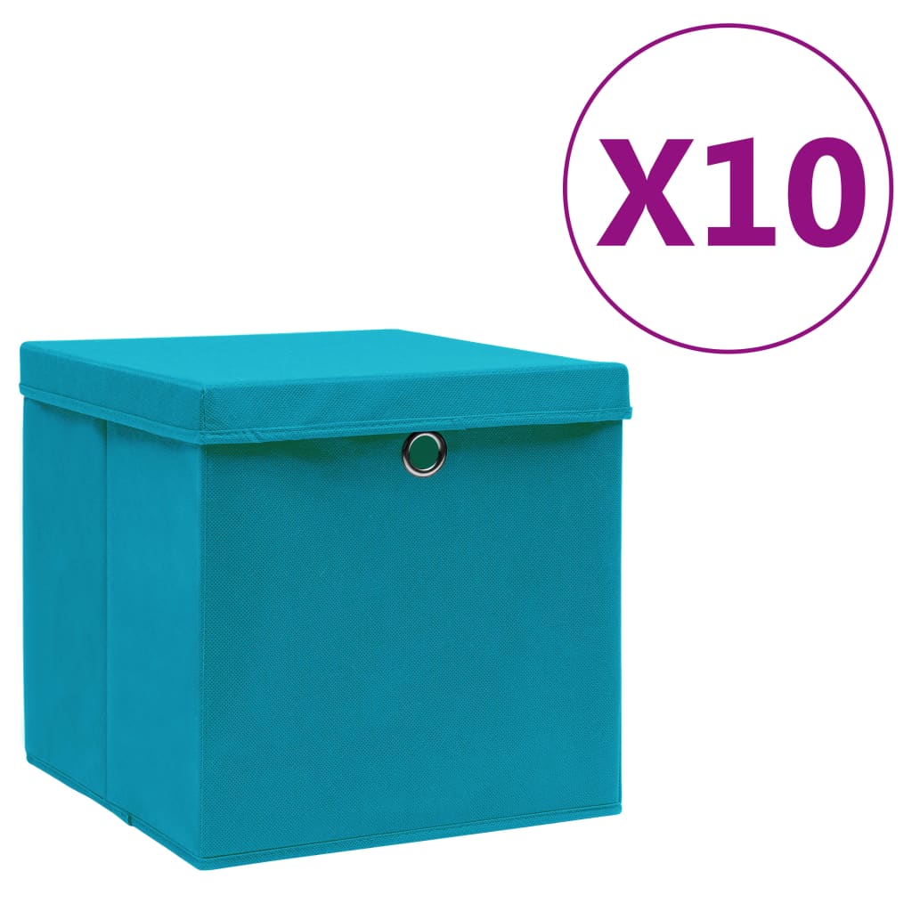 vidaXL Caixas de arrumação com tampas 10 pcs 28x28x28 cm azul-bebé