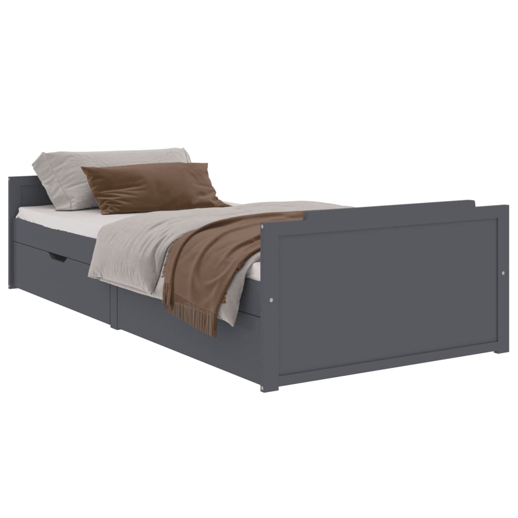 vidaXL Estrutura cama + gavetas 90x200 cm pinho maciço cinza-escuro