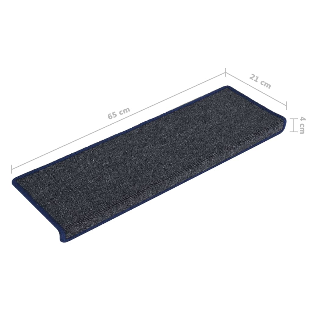 vidaXL Tapete/carpete para degraus 15 pcs 65x21x4 cm cinzento e azul