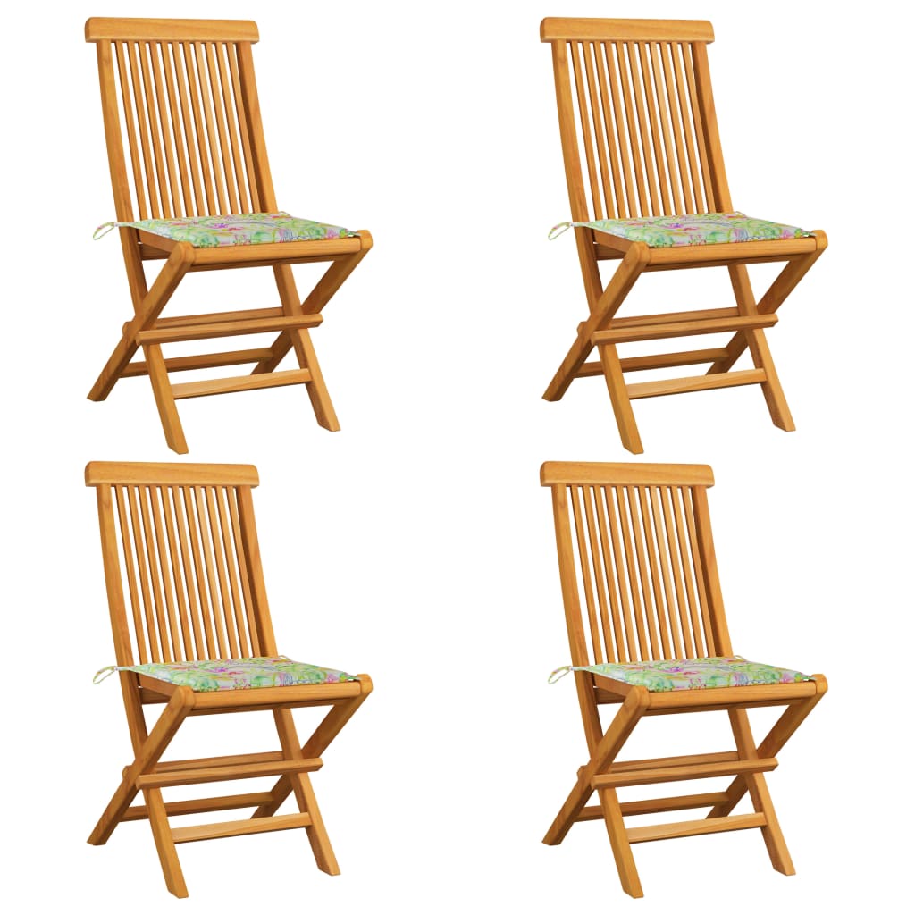 vidaXL Cadeiras jardim c/ almofadões padrão de folhas 4 pcs teca