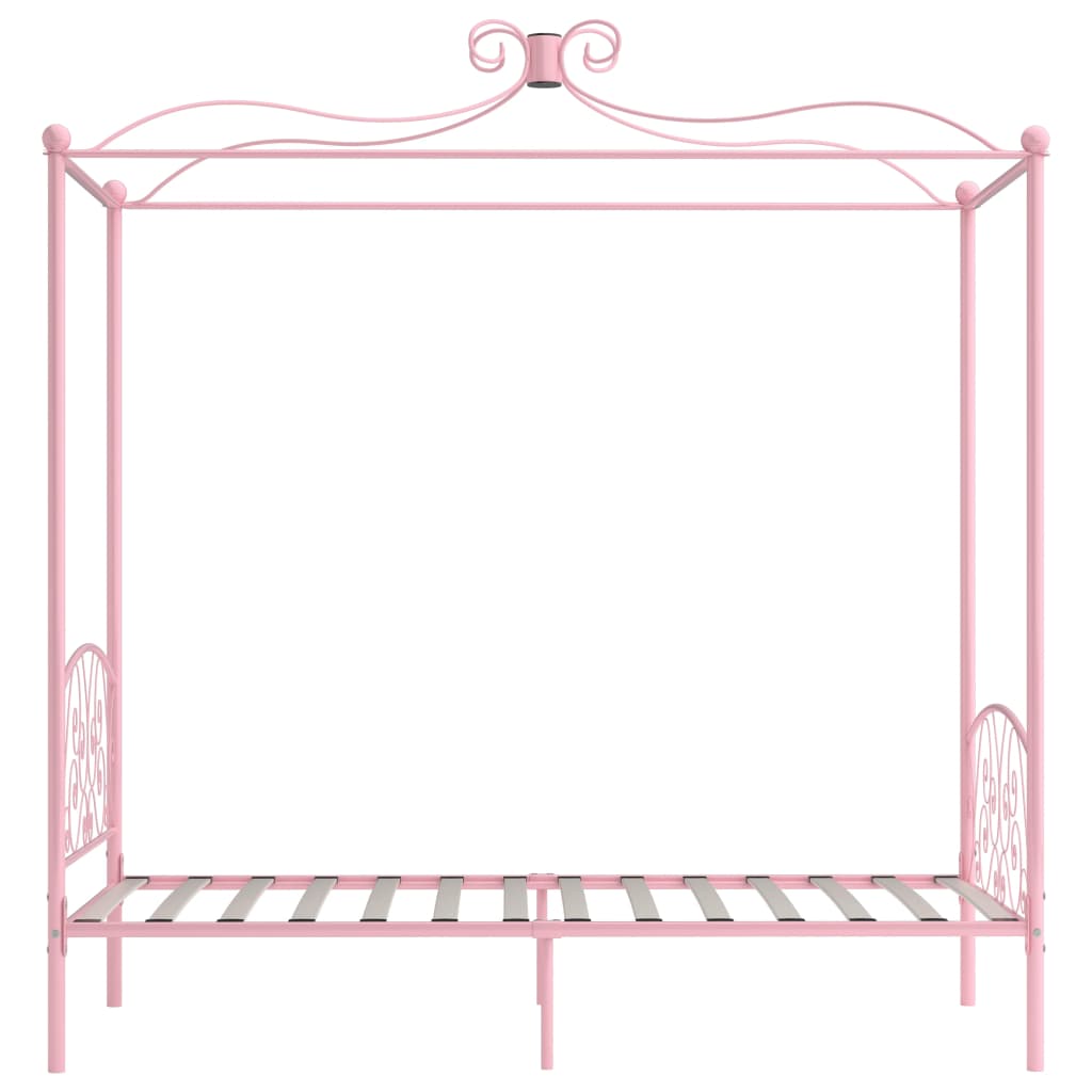 vidaXL Estrutura de cama com dossel 100x200 cm metal cor-de-rosa