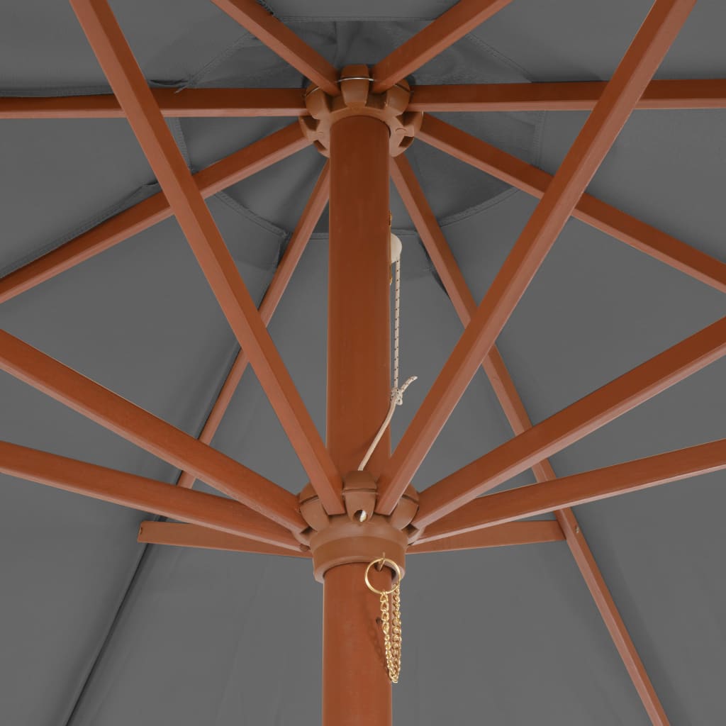 vidaXL Guarda-sol de exterior com mastro de madeira 300 cm antracite