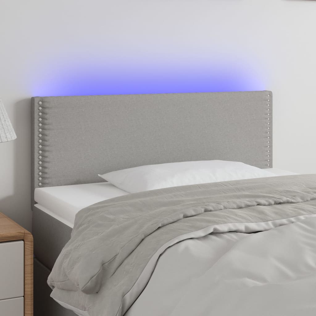 vidaXL Cabeceira de cama c/ luzes LED tecido 90x5x78/88 cm cinza-claro