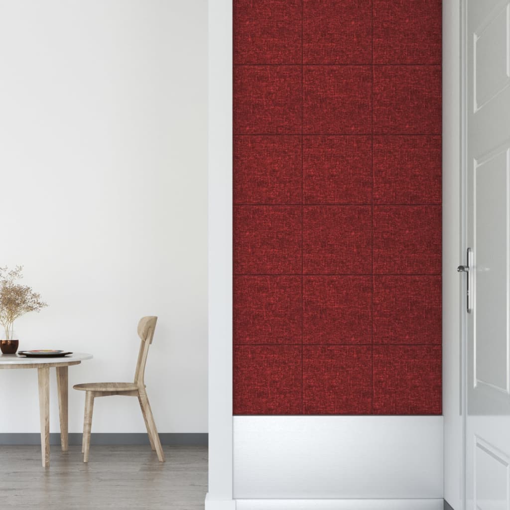 vidaXL Painel parede 12 pcs 30x30 cm tecido 1,08 m² cor vermelho tinto