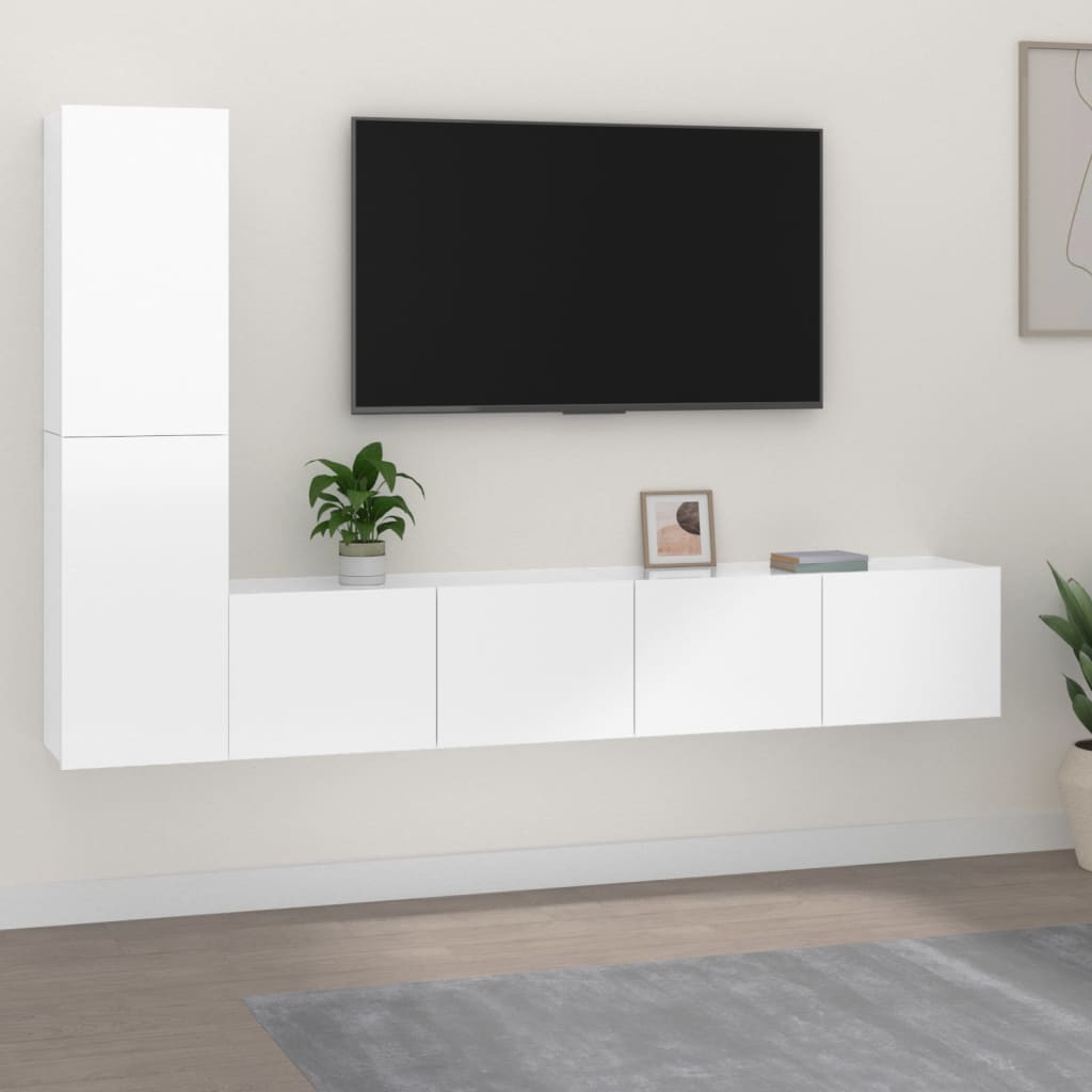 vidaXL 4 pcs conjunto móveis de TV madeira processada branco brilhante