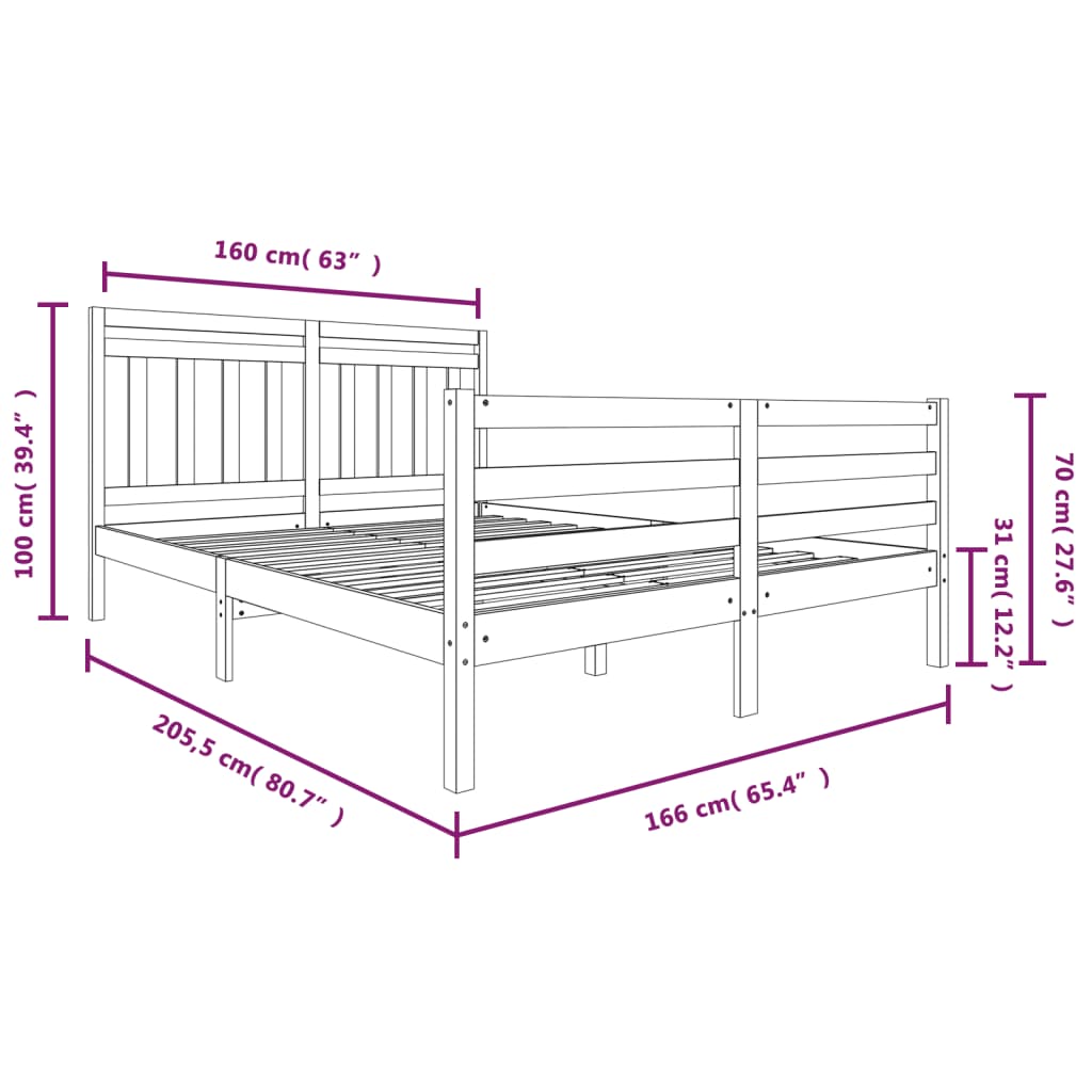 vidaXL Estrutura de cama 160x200 cm madeira maciça preto