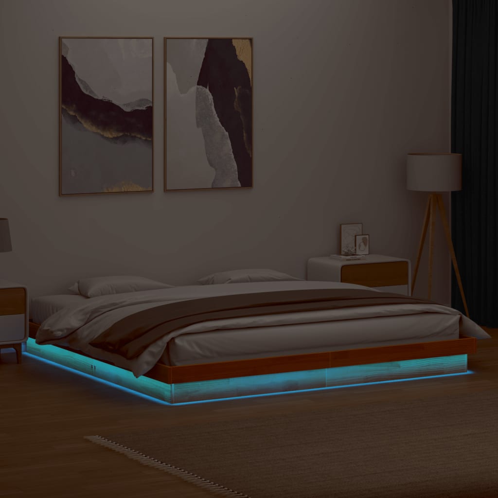 vidaXL Estrutura de cama c/ LEDs 180x200 cm pinho maciço castanho mel