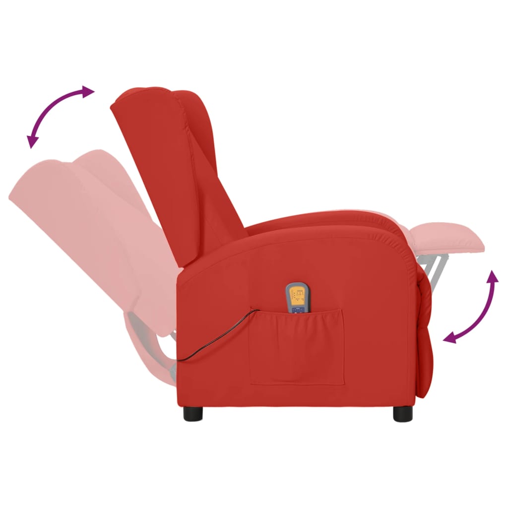 vidaXL Poltrona reclinável massagens couro artificial vermelho tinto
