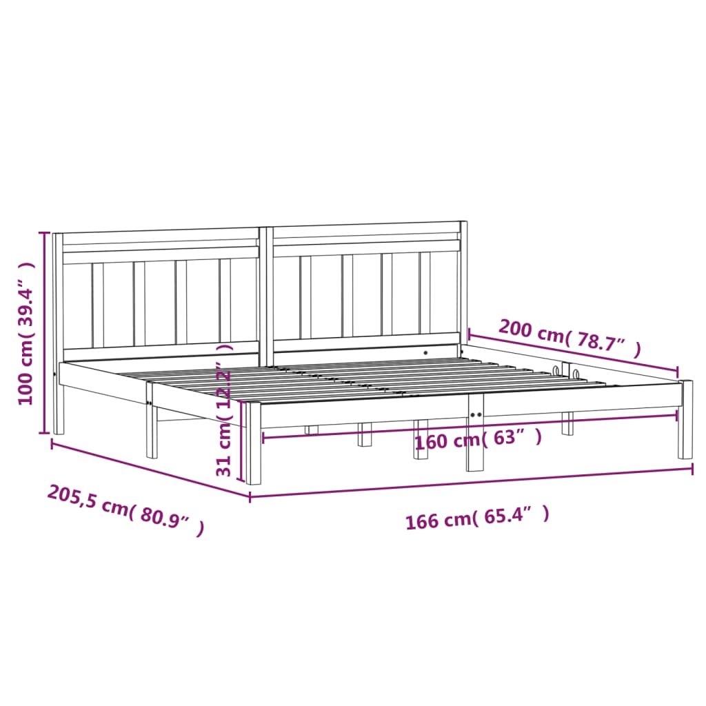 vidaXL Estrutura de cama 160x200 cm pinho maciço cinzento
