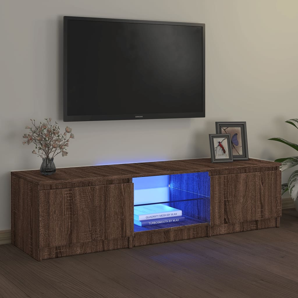 vidaXL Móvel de TV com luzes LED 140x40x35,5 cm carvalho castanho